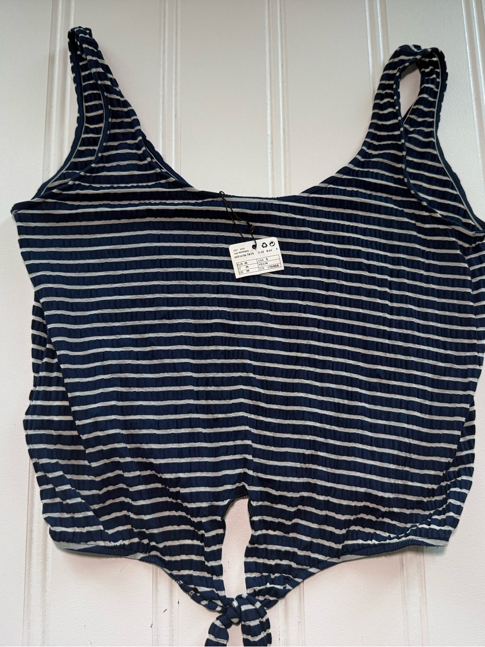 Mango MNG Women's Blue White Striped Tie Waist Tank Top Small NEW